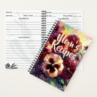 Impressionistic Maroon Pansies Personalized Recipe Notebook