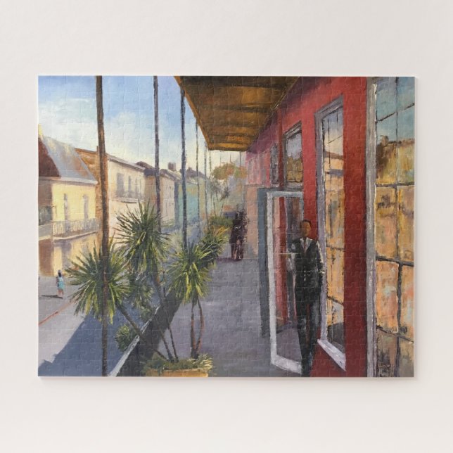 Impressionistic New Orleans Balcony Scene Painting Jigsaw Puzzle (Horizontal)