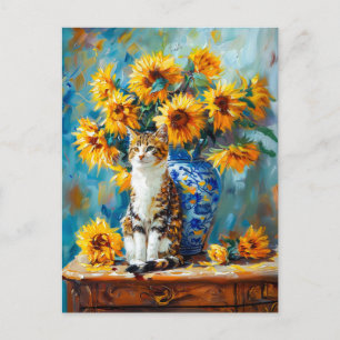 Impressionistic Oil Painting of Cat by Sunflower B Postcard