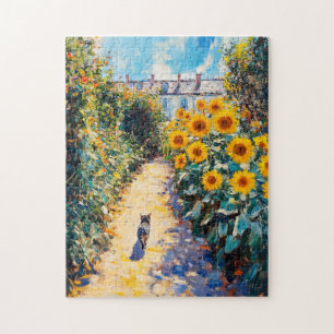 Impressionistic Oil Painting of Cat in Garden Jigsaw Puzzle