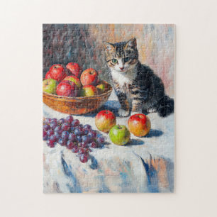Impressionistic Oil Painting of Cat in Still Life Jigsaw Puzzle