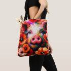 Impressionistic Pig in Red Poppy Flowers
