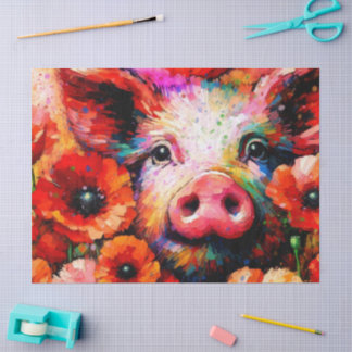 Impressionistic Pig Poppy Flowers Decoupage Tissue Paper