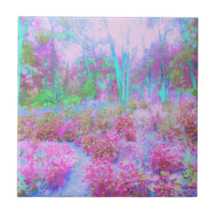 Impressionistic Pink and Turquoise Abstract Garden Ceramic Tile