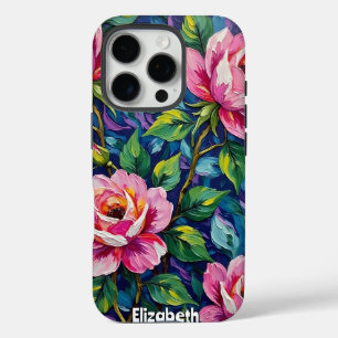  Impressionistic Pink Roses with Colorful Foliage iPhone 16 Pro Case