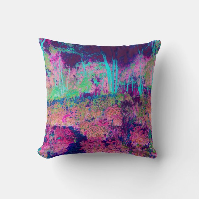 Impressionistic Purple and Hot Pink Landscape Cushion (Front)