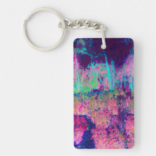 Impressionistic Purple and Hot Pink Landscape Key Ring