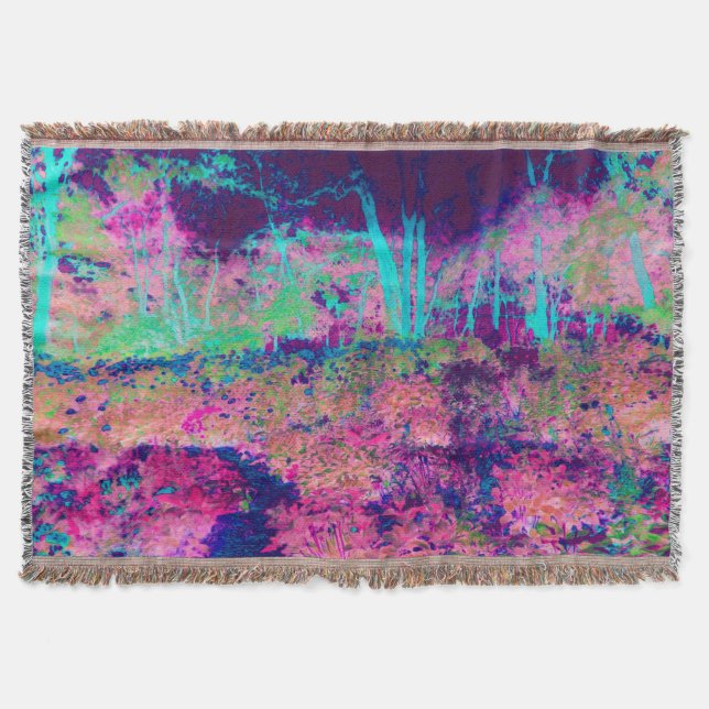 Impressionistic Purple and Hot Pink Landscape Throw Blanket (Front)