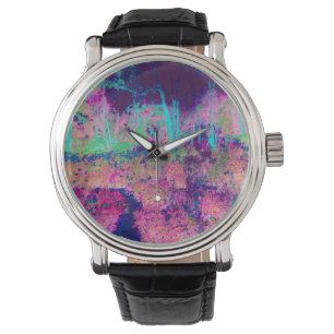 Impressionistic Purple and Hot Pink Landscape Watch