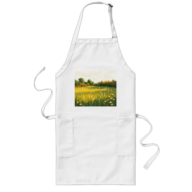 Impressionistic Quiet Meadow Long Apron (Front)