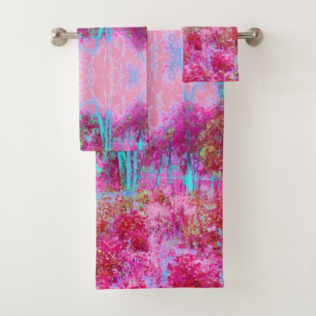 Impressionistic Red and Pink Garden Landscape Bath Towel Set (Insitu)
