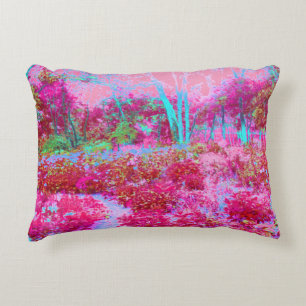 Impressionistic Red and Pink Garden Landscape Decorative Cushion