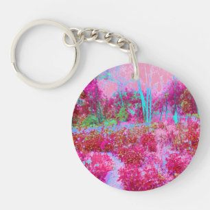 Impressionistic Red and Pink Garden Landscape Key Ring