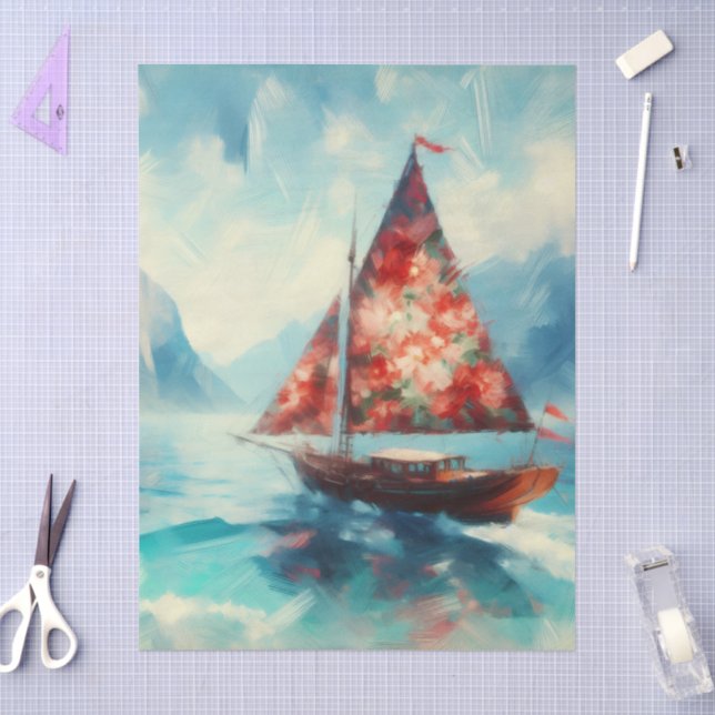 Impressionistic Sailboat Sailing Decoupage  Tissue Paper (Craft)