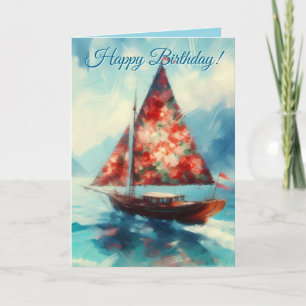 Impressionistic Sailboat Sailing Nautical Birthday Card