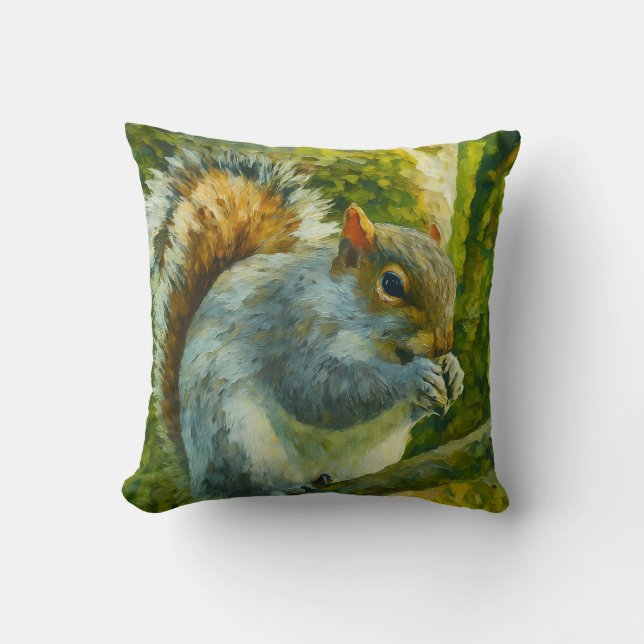 Impressionistic Squirrel in Forest Foliage Cushion (Front)