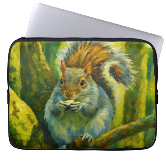 Impressionistic Squirrel in Forest Foliage Laptop Sleeve (Front)