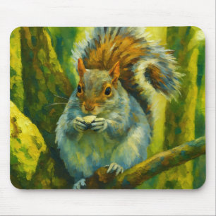 Impressionistic Squirrel in Forest Foliage Mouse Pad