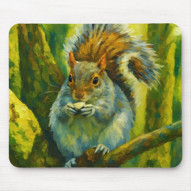 Impressionistic Squirrel in Forest Foliage Mouse Pad (Front)