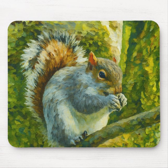 Impressionistic Squirrel in Forest Foliage Mouse Pad (Front)