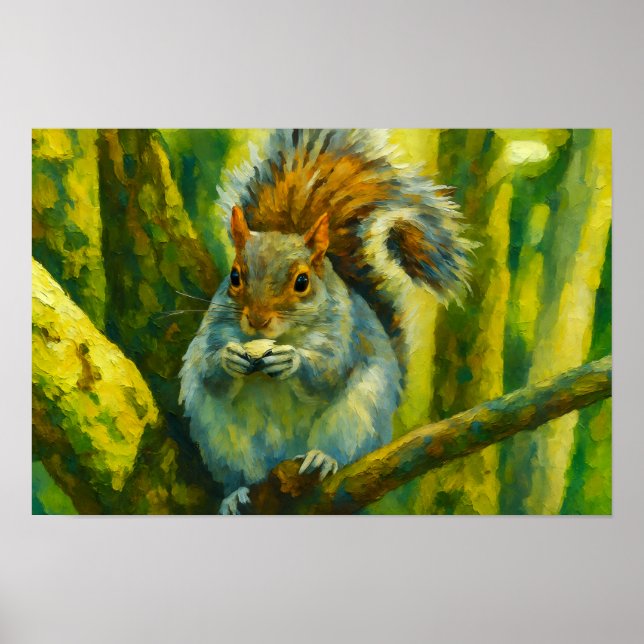 Impressionistic Squirrel in Forest Foliage Poster (Front)