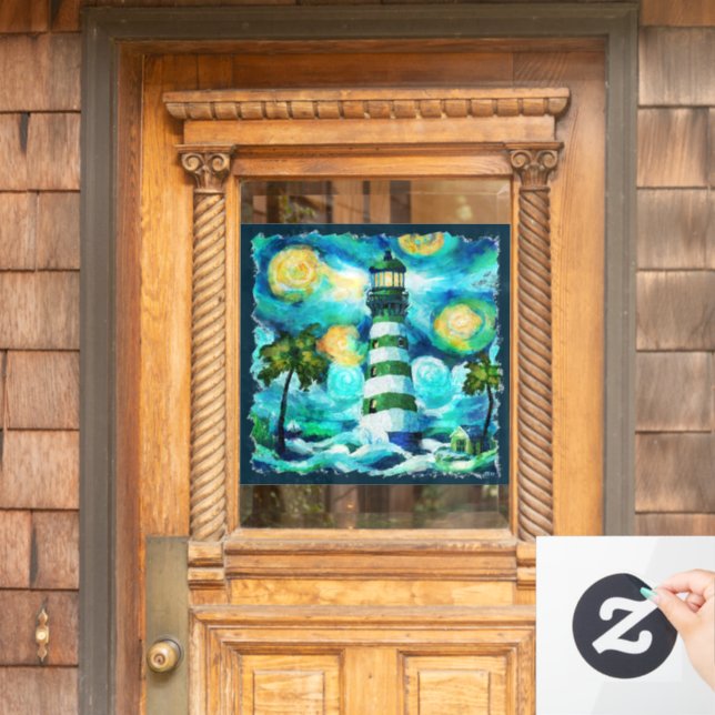 Impressionistic Tropical Lighthouse Van Gogh Style (Home Door)