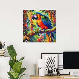 Impressionistic Tropical Parrot Bird Blue Green Poster
