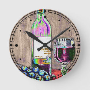 Impressionistic Wine and Grapes Art Clock