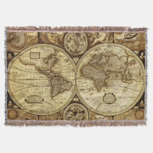 Impressive Beautiful Vintage Old World Map Throw Blanket