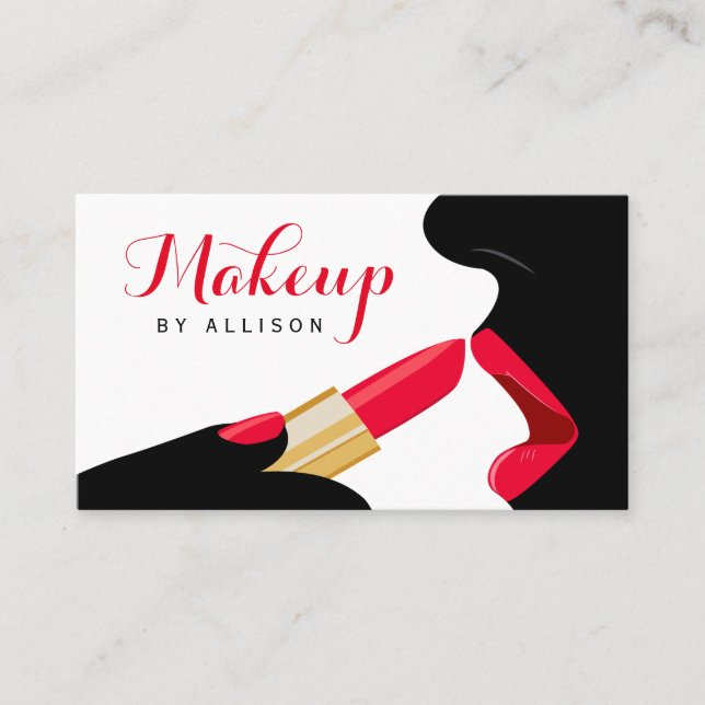 Impressive Makeup Artist Hot Red Lips Lipstick Business Card (Front)