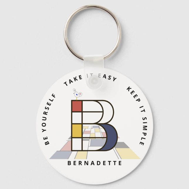 Impressive Neoplasticism Art Monogram. Letter B Key Ring (Front)