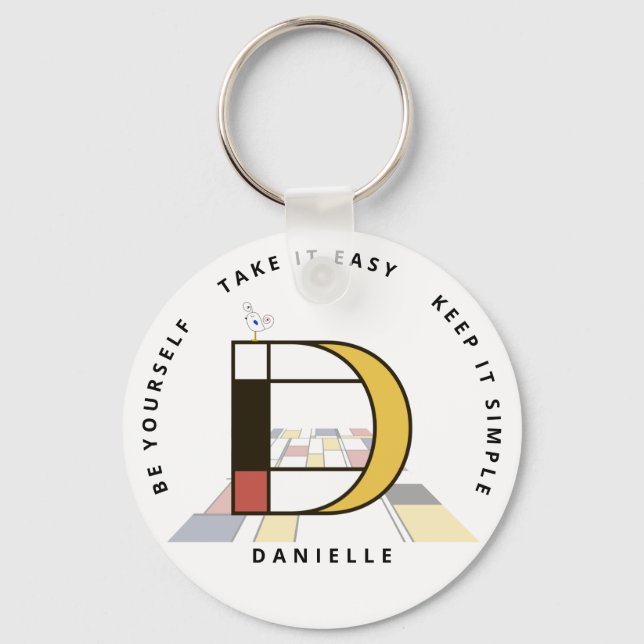 Impressive Neoplasticism Art Monogram. Letter D Key Ring (Front)