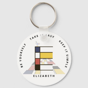 Impressive Neoplasticism Art Monogram. Letter E Key Ring