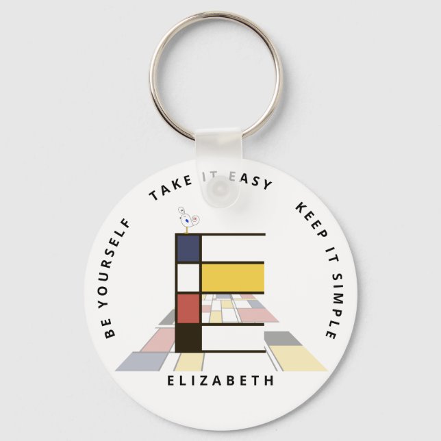 Impressive Neoplasticism Art Monogram. Letter E Key Ring (Front)