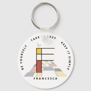 Impressive Neoplasticism Art Monogram. Letter F Key Ring