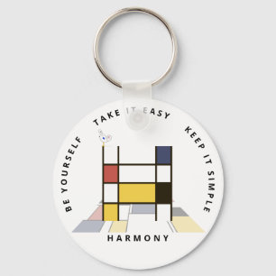 Impressive Neoplasticism Art Monogram. Letter H Key Ring