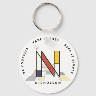 Impressive Neoplasticism Art Monogram. Letter N Key Ring