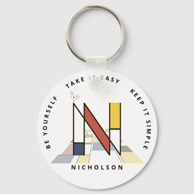 Impressive Neoplasticism Art Monogram. Letter N Key Ring (Front)