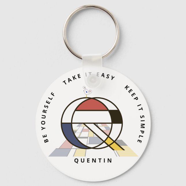 Impressive Neoplasticism Art Monogram. Letter Q Key Ring (Front)