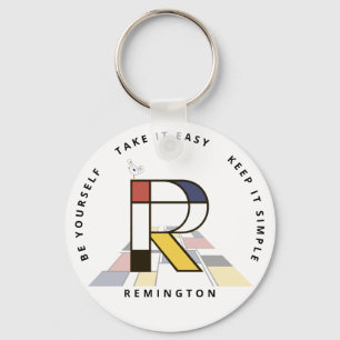 Impressive Neoplasticism Art Monogram. Letter R Key Ring