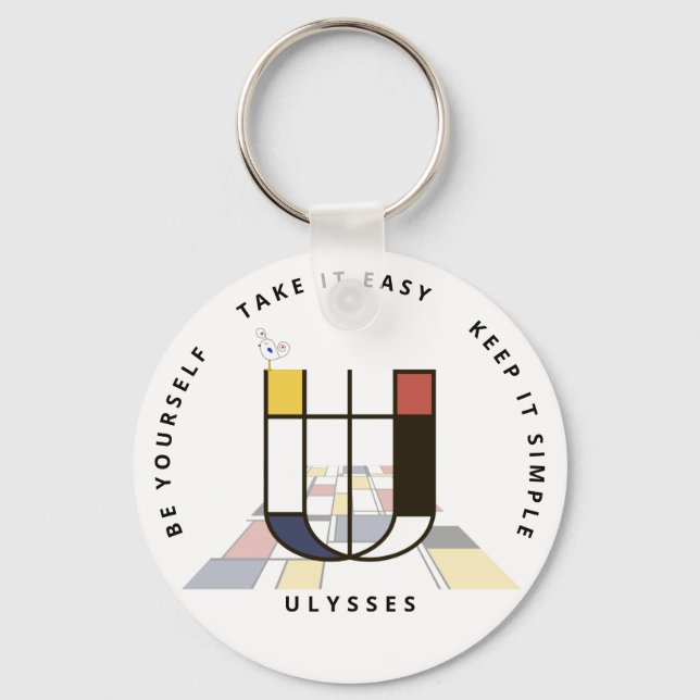 Impressive Neoplasticism Art Monogram. Letter U Key Ring (Front)