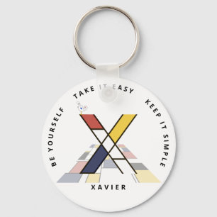 Impressive Neoplasticism Art Monogram. Letter X Key Ring
