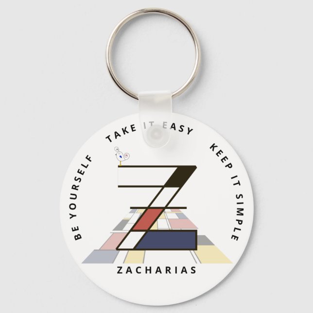 Impressive Neoplasticism Art Monogram. Letter Z Key Ring (Front)