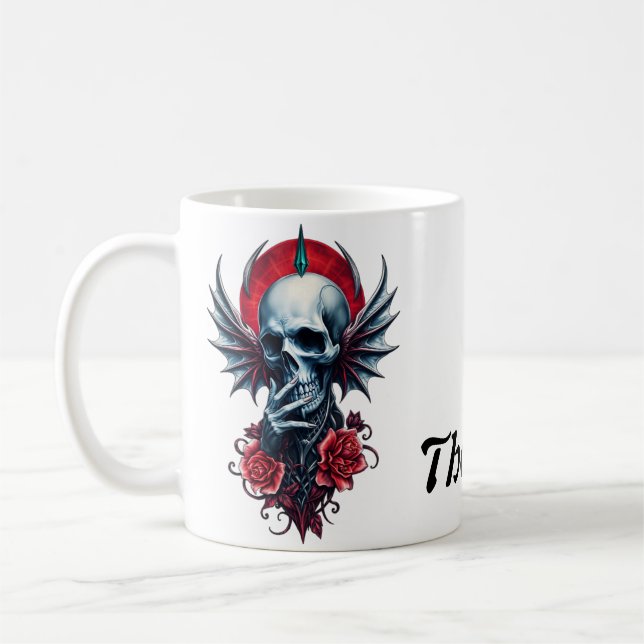 Impressive, realistic skull with wings  coffee mug (Left)