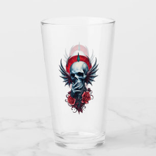 Impressive, realistic skull with wings glass