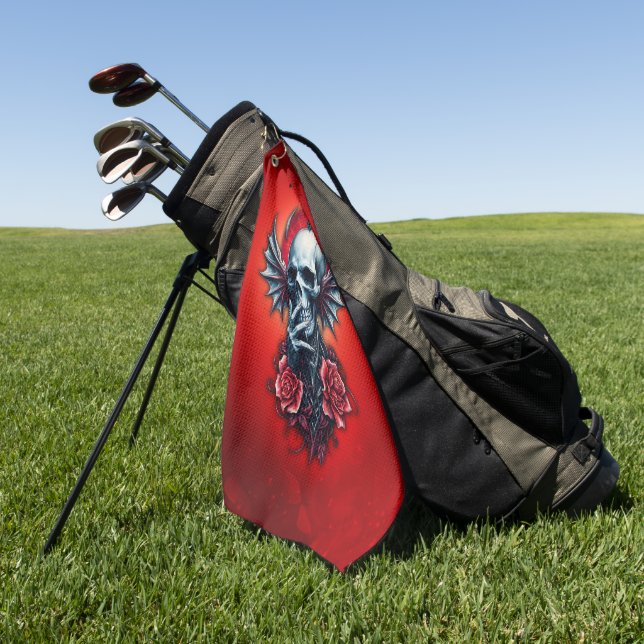 Impressive, realistic skull with wings  golf towel (Green)