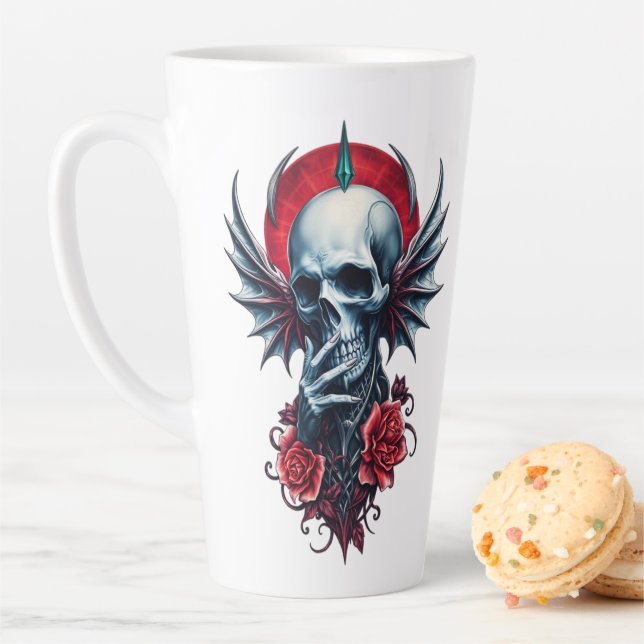 Impressive, realistic skull with wings  latte mug (In Situ)