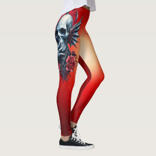 Impressive, realistic skull with wings leggings