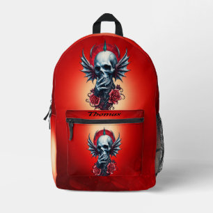 Impressive, realistic skull with wings printed backpack