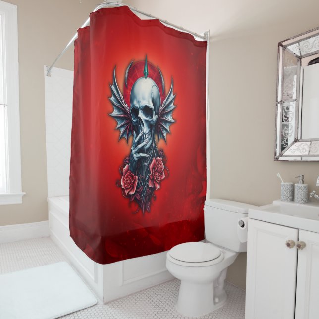 Impressive, realistic skull with wings  shower curtain (In Situ)